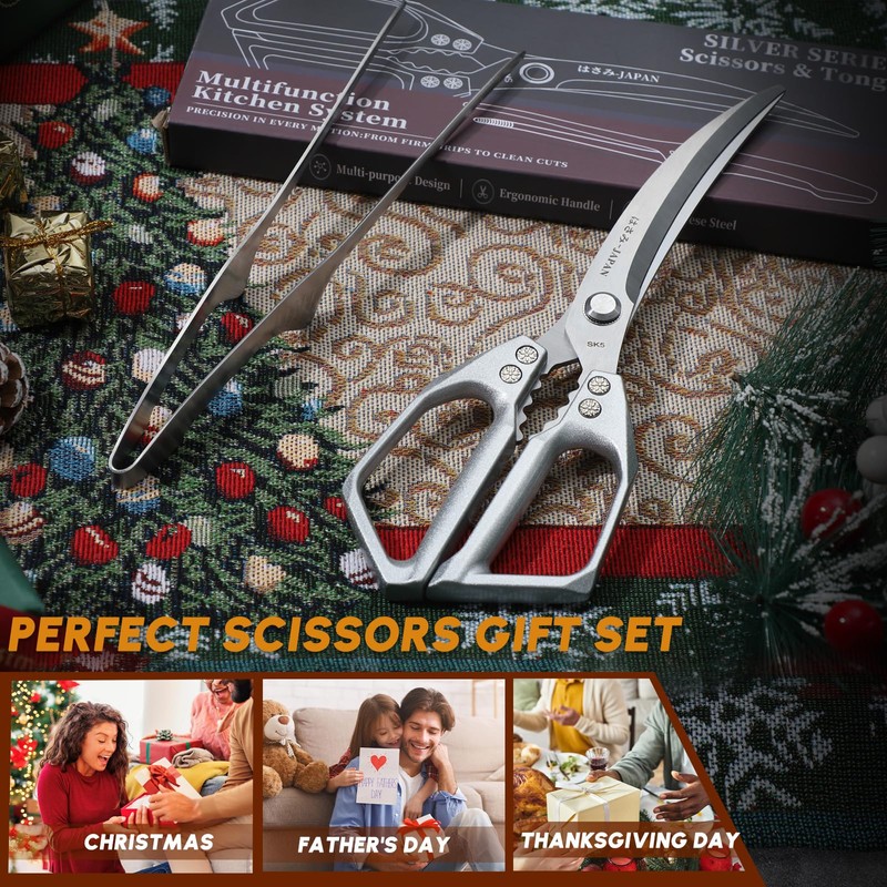 DRAGON RIOT Kitchen Shears, Silver Kitchen Scissors, Meat Cooking Scissors,