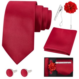 SlowTon Corbatas de Satén para Hombre, Conjunto de Corbata y Pajarita Slim para Caballero, Accesorio de Alta Calidad para Trajes, 8CM Corbatas con Gemelos y Caja, Regalo para Marido Padre Amigo