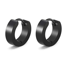 Black Huggie Hoop 11mm Stainless Steel Square Sleeper Earrings Non-allergenic