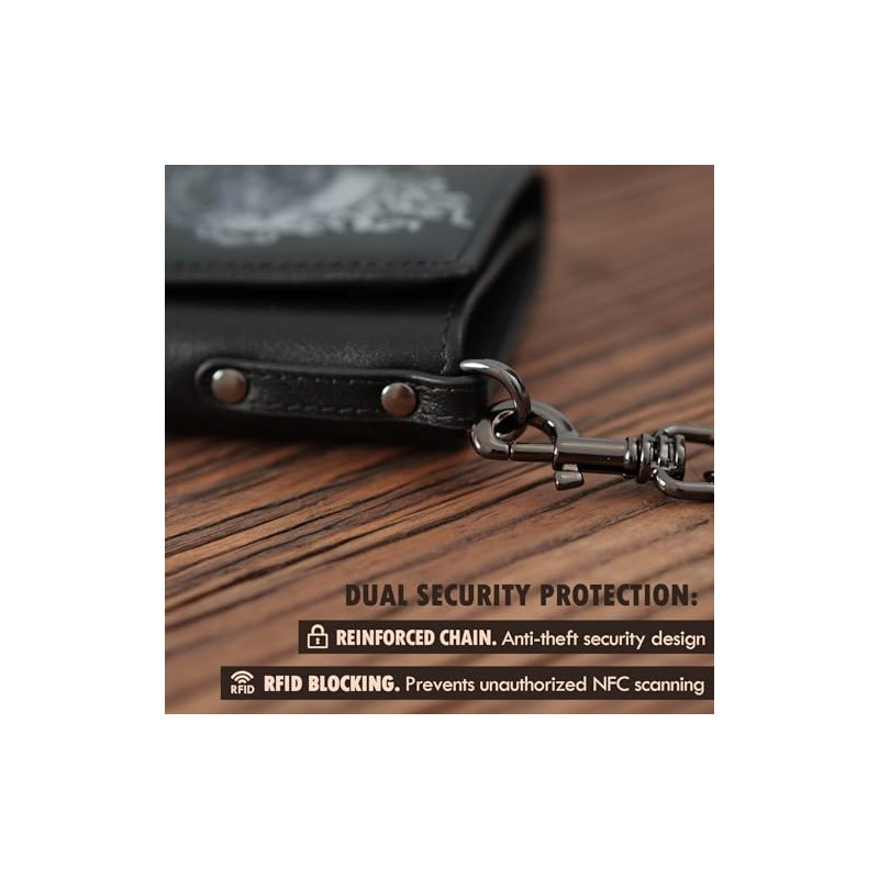 Skull Carteras Para Caballero Piel Cartera Con Cadena Para Hombre，Protección
