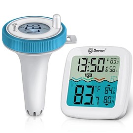 GEEVON Wireless Pool Thermometer Floating Easy Read,Digital Pool Thermometer Wireless with Indoor Temperature Humidity Monitor, 3 Channels for Swimming Pool, Bath Water, Small Ponds and Hot Tubs