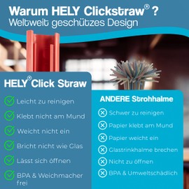 Hely ClickStraw Straw Set, Reusable Straws Made of Recyclable Plastic, Reusable Straws, Made in Germany, Length 190 mm, Pack of 3