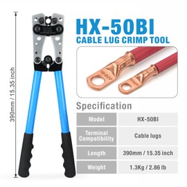 iCrimp Battery Terminal Crimper for Heavy Duty Copper Wire Lugs,Battery Cable Ends from AWG 8-1/0, Ground Lug Cimper Tool