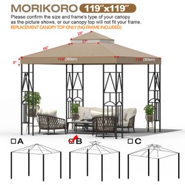 Morikoro 119''x119'' Canopy Replacement Top Double Tiered Gazebo Cover for Yard, Patio & Garden Durable Sunshade Replacement(No Frame)(Khaki)