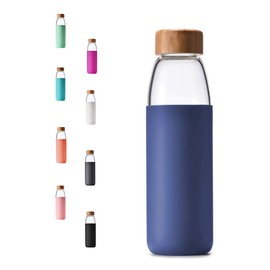 veegoal 18 Oz Borosilicate Glass Water Bottles with Bamboo Lid, BPA-FREE, Non-Slip Silicone Sleeve, and Stainless Steel Leak Proof Lid - Reusable Glass Bottle for Men and Women