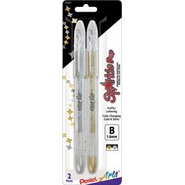 Pentel Arts Sparkle Pop Metallic Gel Pen, 1.0mm Bold Line, Gold & Silver Ink, Pack of 2 (K91PABPXZ)