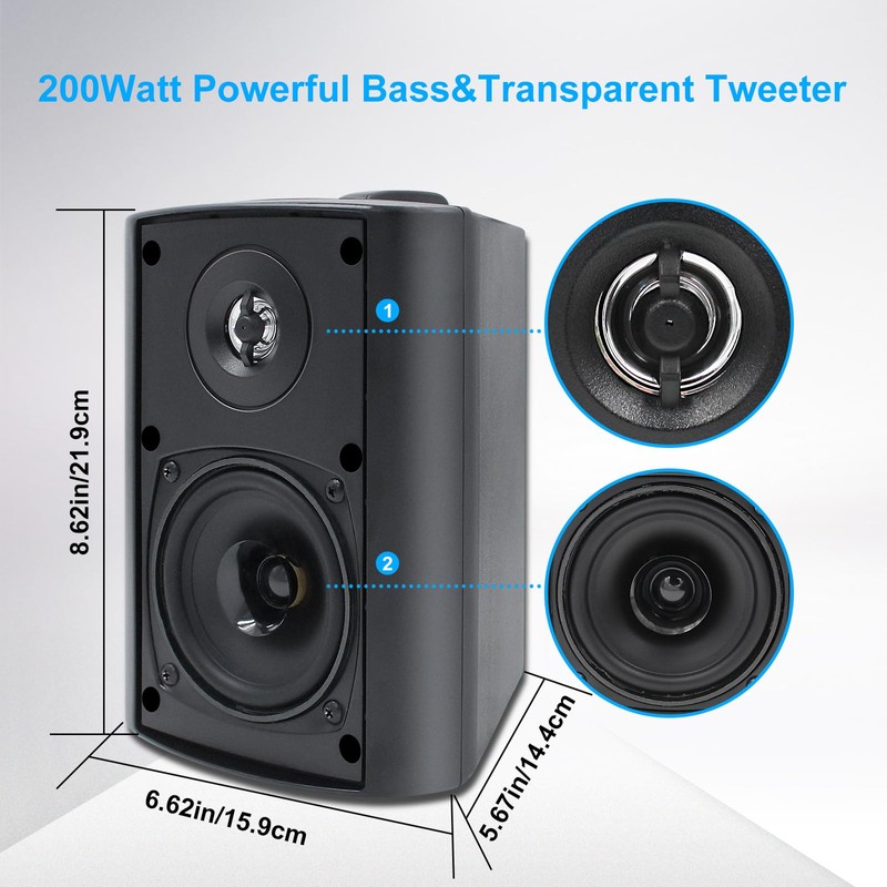 Herdio 4 Inches Passive Outdoor Speakers with 200Watt Powerful Bass