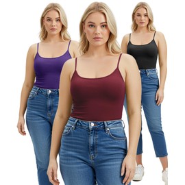 Emmalise Women's Basic Plus Size Long Camisole Cami Top Value Combo - 3Pk - Black, Burgundy, Purple, 3XL