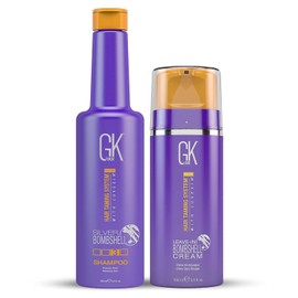 GK HAIR Global Keratin Silver Bombshell Shampoo 280ml and Leave In Bombshell Cream 100ml Set for Blonde hairs removes yellow brassy tone