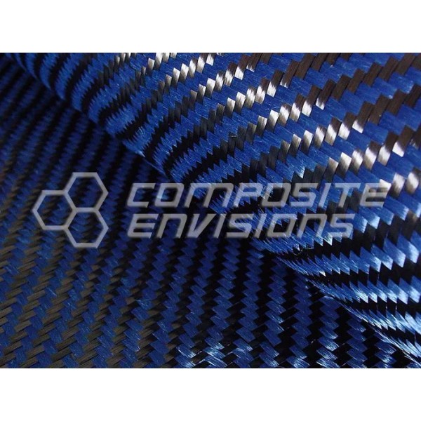 Carbon Fiber/Blue Aramid Fabric 2x2 Twill 3k 50"/127cm 5.5oz/186gsm