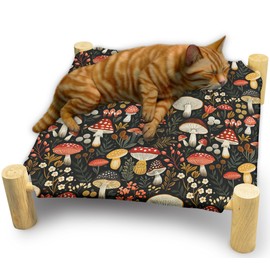 ZHTHE Cat Hammock Bed, Mushroom Cat Beds, Wooden Cat Beds for Indoor Cats, Small Dog Bed, Breathable Indoor Cat Bed for All Seasons, Pet Beds, Pet Sleeping Beds, Black Cat Hammock Bed