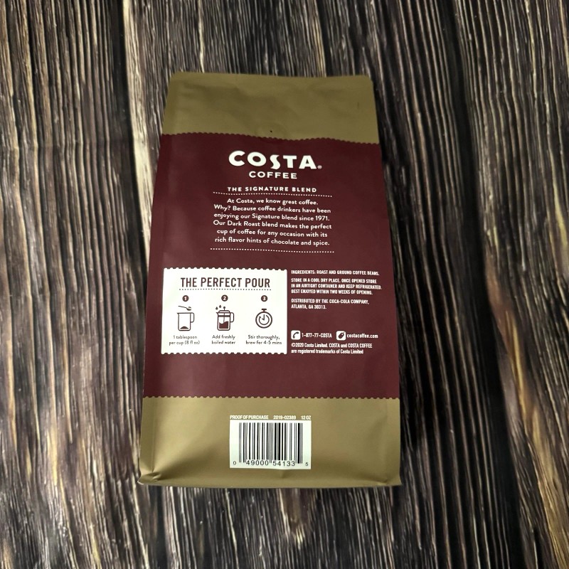 Costa Coffee Ground Dark Roast 12 oz Bold & Chocolately