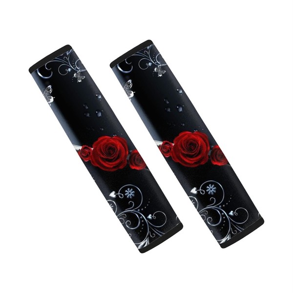 SCRAWLGOD Gothic Rose Auto-Sicherheitsgurtbezüge für Damen, Jugendliche, Mädchen, Universal-Autozubehör, Sicherheitsgurt-Pads,