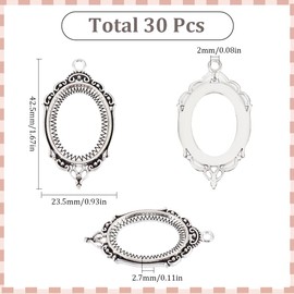 SUNNYCLUE 1 Box 30Pcs Photo Charms Picture Frame Charms Antique Silver Alloy Mental Oval Bezels Cabochon Blanks Settings Memorial Charm for jewellery Making Charms DIY Craft Wedding Graduation