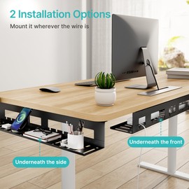 PEGZONE Under Desk Cable Management Tray, 31.5 Inches Metal Cord Organizer Rack, Desk Tray for Power Strip, Cord, Wire, Easy Mounting Cable Management Under Table for Home Office, Black
