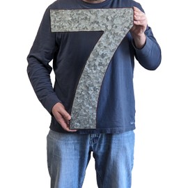 20" Metal Number 7 (Seven) Wall Decor, Silver with Rusted Edges, Galvanized Wall Mountable Decoration for Country, Mid-Century, or Farmhouse Themed Room or Event - SciencePurchase