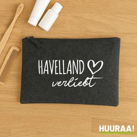 Huuraa Kulturbeutel Havelland verliebt Geschenk 1 Liter Filz Charcoal Kosmetiktasche Havelland Geschenkidee
