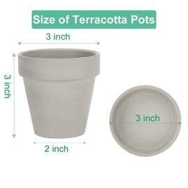 vensovo 3 inch Grey Terracotta Clay Pots for Plants with Saucer - 12 Pack Small Terra Cotta Planter Great for Garden Windowsill Indoor & Outdoor Wedding Favors Gifts