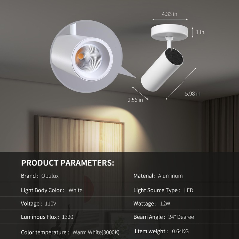 Opulux 12W LED Dimmable Ceiling Spotlight Indoor - Adjustable Wall