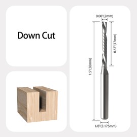 5 Pcs Router Bits CNC End Mill - 1 Flute Down Cut Milling Cutter Tool Sets, 1/8 inch Shank Solid Carbide CNC Bits Spiral Router Milling Cutters for Acrylic MDF Engraving Carving