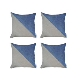 Homeroots Set Of 4 White And Blue Diagonal Pillow Covers