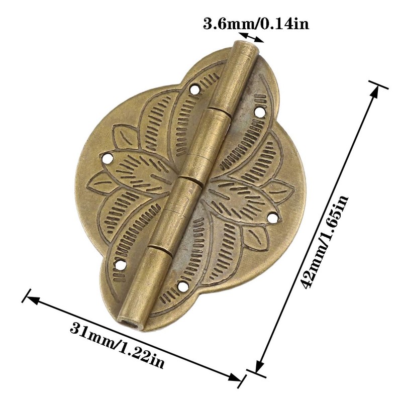 fengxiaomin 2PCS Antique Brass Small Hinges 1.65"x1.22" Brass Cabinet Hinges