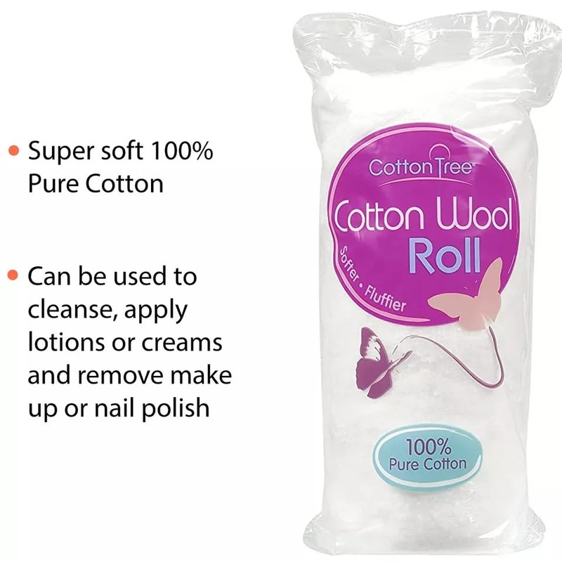 2X 80g Cotton Tree 100% Pure Cotton, Super Soft Roll,