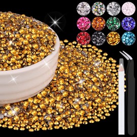 8000PCS 3mm Resin Rhinestones Bulk for Crafting (Gold), Flatback Bedazzling Crystals for Crafts DIY Nail Decoration, Gems Charms for Tumbler Shoes Clothing Fabric with Pickup Pen and Tweezers