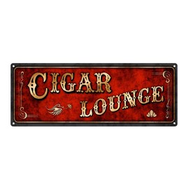 Homebody Accents Red Cigar Lounge Metal Sign, 4”x12”, Art Deco, Vintage, Retro, Game Room, Den, Wall Décor