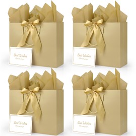 TUXIYA Gift Bag, 4PCS 12.6" x 9.8" x 3.9" Gift Bags with Handle and Bow Ribbon Large Gift Bags with Tissue Paper and Cards, Birthday Gift Bags,Present Bags for Wedding Party Mothers Day