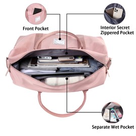 Weekend Bag, Overnight Bag Carry on Bag Holdalls Travel Bag for Women Gym Waterproof Weekender Tote Bag (Pink)