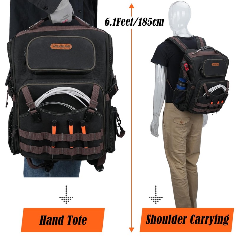 WELKINLAND 46-Pockets Electrician Backpack, Full-Open Tool Backpacks, Heavy Duty Tools