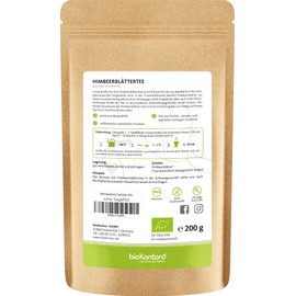 Himbeerblättertee BIO 200g - 100% - naturbelassen - Himbeerblätter getrocknet - Schwangerschaftstee - laborgeprüft von bioKontor