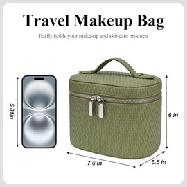 Bolsa de maquillaje, bolsa de maquillaje de viaje con compartimentos y asa, neceser portátil para mujer, 19.3 x 14 x 15.2 cm