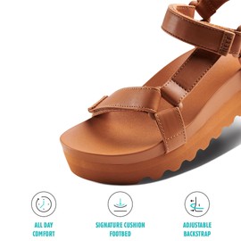 REEF Cushion Rem Hi Women's Platform Sandal, Adjustable Strap, Arch Support and Heel Cupping, Cognac, 8