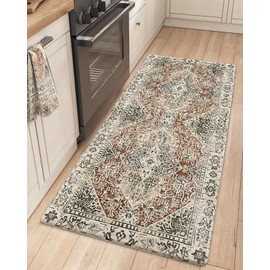 DEXI Anti Fatigue Kitchen Mats for Floor, Boho Kitchen Rugs Cushioned Non Skid Waterproof Kitchen Runner Rug, Comfort Mat for Standing Desk Office, Sink, Laundry, 23"x59", Dark Red