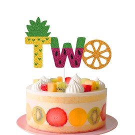 Decoración para tarta de 2º cumpleaños, segunda fruta, piña, sandía, naranja, verano, baby shower, suministros para fiestas