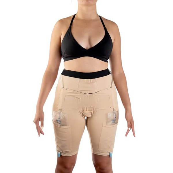 Cathwear - Catheter Underwear Compatible with Foley, Nephrostomy, Suprapubic & Biliary Catheters, Holds (2) 600ml Leg Bags- (Nude-Medium) Suitable for Men & Women