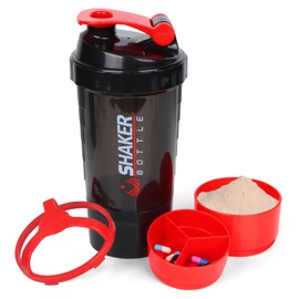 XTK Shaker Bottle 16OZ Protein Shaker Bottles with Mix Ball Portable Sports Water Bottle Leak Proof GYM Cup for Protein Mixes with Storage & Pill Organizer, Ideal for Pre Workout,BPA Free (Red)