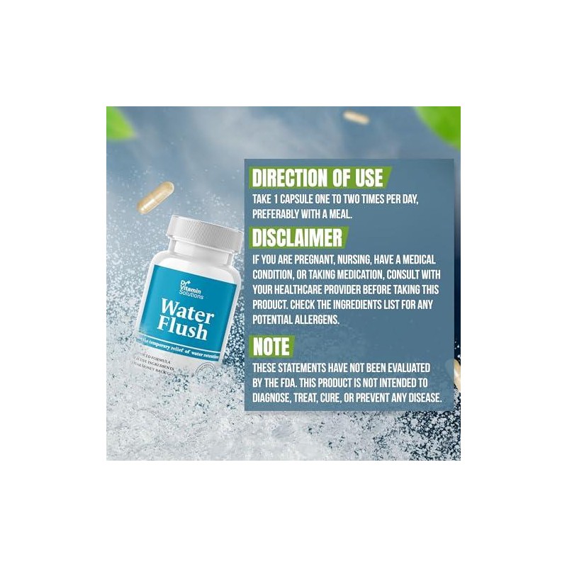 Water Flush - Diuretic Debloating Water Pills - 60 Capsules