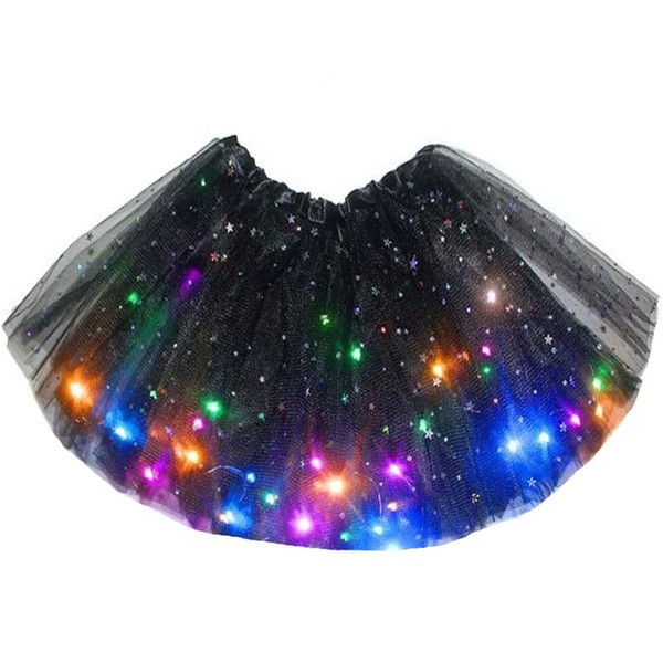 Nicute Women's LED Tutu Skirt Light Up Tutus Layered Tulle Ballet Dance Skirt Sparkly Party Tutu Costume for Women and Girls (Black with Star)