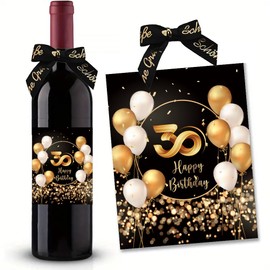 40th Birthday Bottle Label with Bow Black Gold Lacquer Finished 10 x 12.7 cm Happy Birthday 40 - Birthday Decoration Birthday Gift Gifts for Women Men
