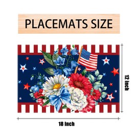 Linen Watercolor Red White and Blue Poppies Stars Patriotic Placemats Set of 4 4th of July Memorial Day Veterans Day Patriotic Decoration and Supplies for Home