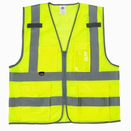 Dazonity High Visibility Mesh Safety Vest with Multi Pockets and Zipper, Fit for Men & Women, Work, Construction, Surveyor