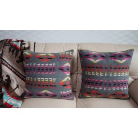 Ruth&Boaz Inka Pattern Square Decor Pillow Case Cushion Cover (18"x18",T-Grey-A Set of 2)