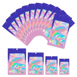 Songio packing Holographic Mylar Bags for Food Storage, 100 PCS Gradient Foil Bags with Window(2.4"*3.9"), Resealable Bag for Small Business, Smell Proof Bag, Jewelry Bags(Blue Purple)