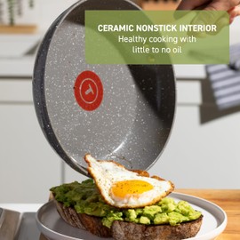 T-fal Revive Ceramic 12 inch Nonstick Frying Pan, Skillet, Pots and Pans, Ceramic Non stick Coated, Oven Safe Up To 350°F, Made without PFOA and PTFE, Grey Granite