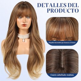 HAIRCUBE Peluca Larga Con Flequillo Rizada Y En Capas Para Mujer Sintética Natural Para Uso Diario Marrón ombré