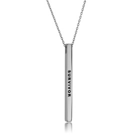 Dolceoro Survivor, Inspirational Mantra Necklace Vertical Bar Pendant, 316L Surgical Stainless Steel