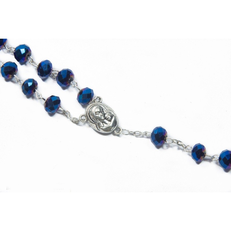 Nazareth Store Deep Blue Crystal Beads Rosary Catholic Necklace Holy